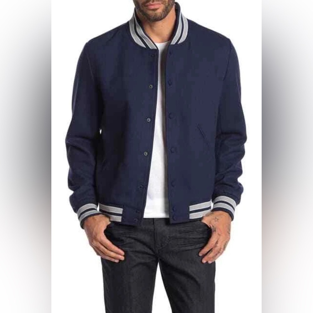 SLATE & STONE Wool Blend Varsity Baseball Letter Jacket Blue Size XXL $398 NWT